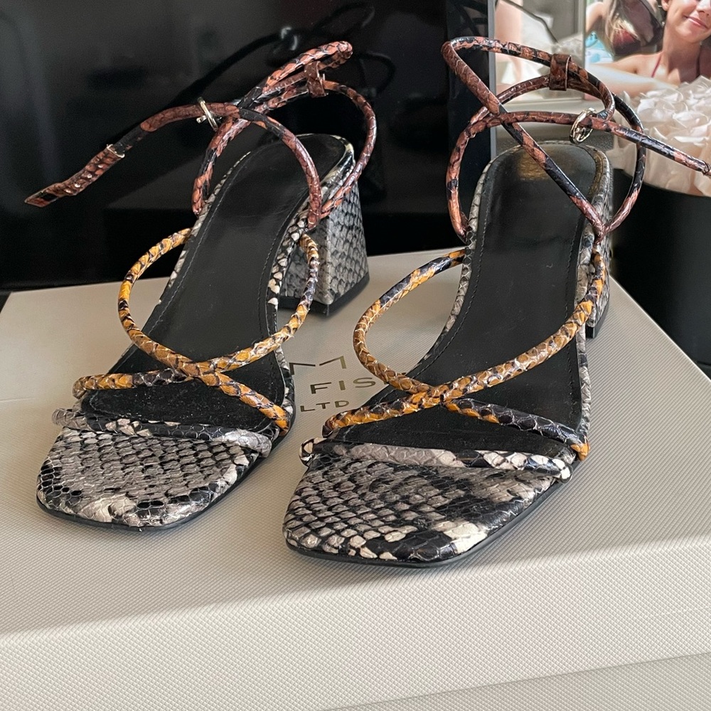 Marc Fisher block heels, snakeprint multicolored, size 7